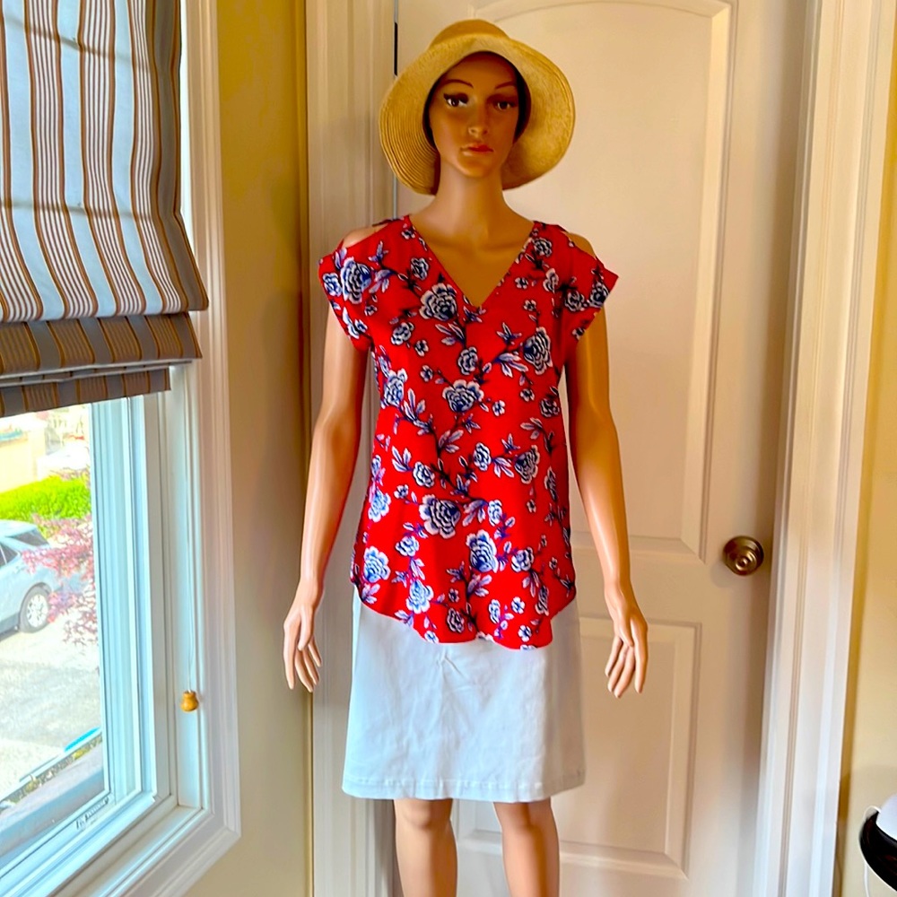EXPRESS top in red, white, and blue